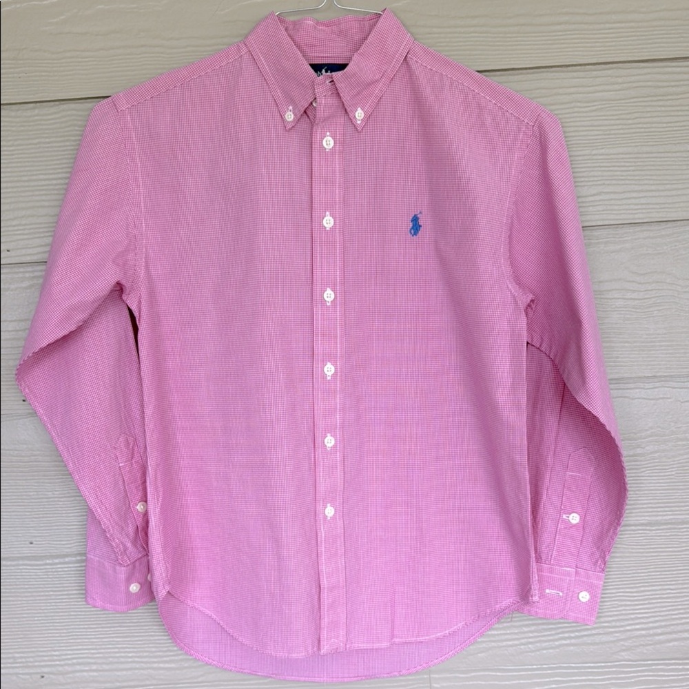 Boys Ralph Lauren Pink Gomgham Button Down Shirt, Size 12/14